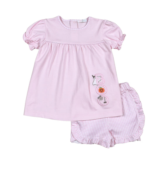 Spooky Pima Applique Short Set | Pink