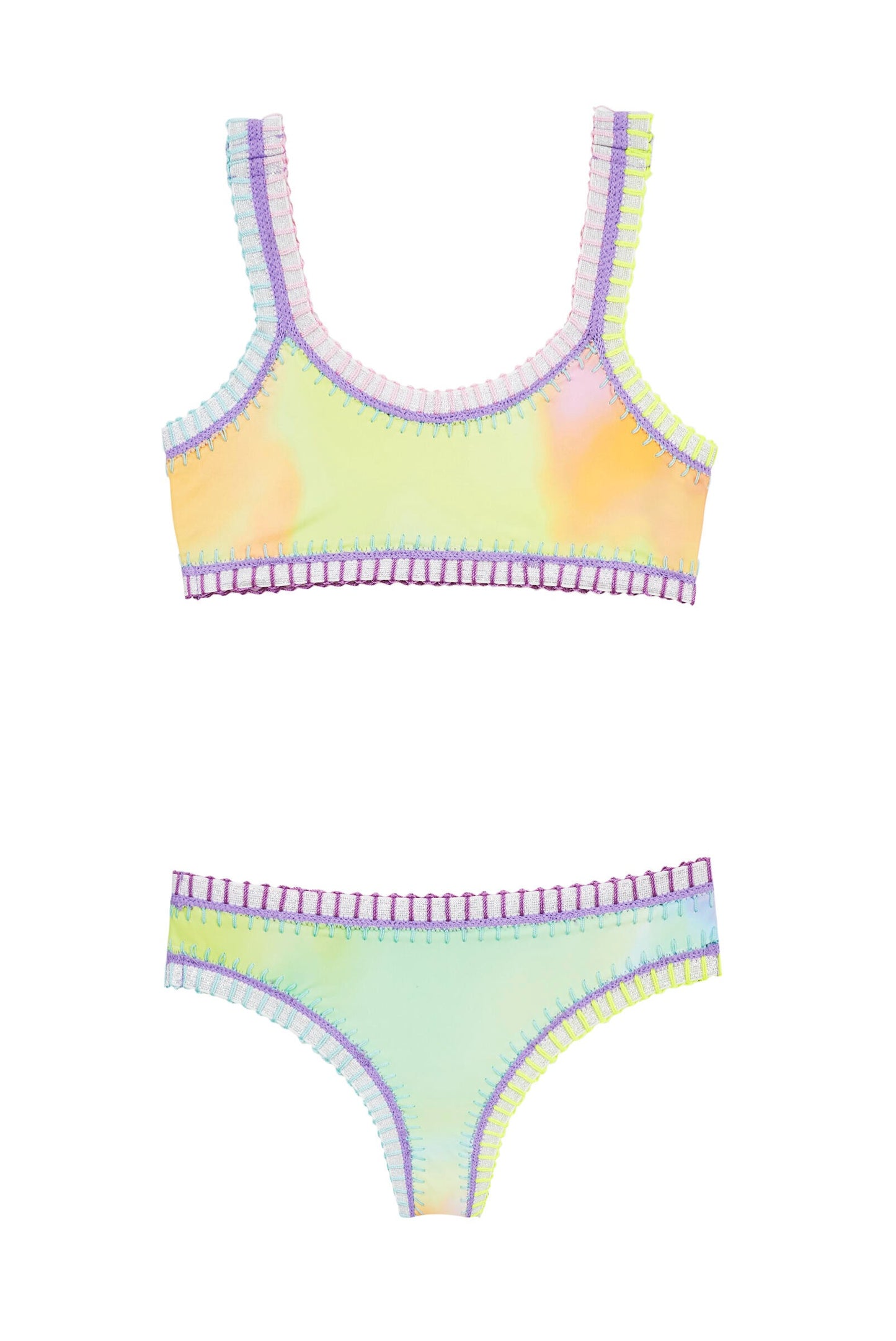 Sporty Rainbow Embroidered Bikini | Pastel Tie Dye