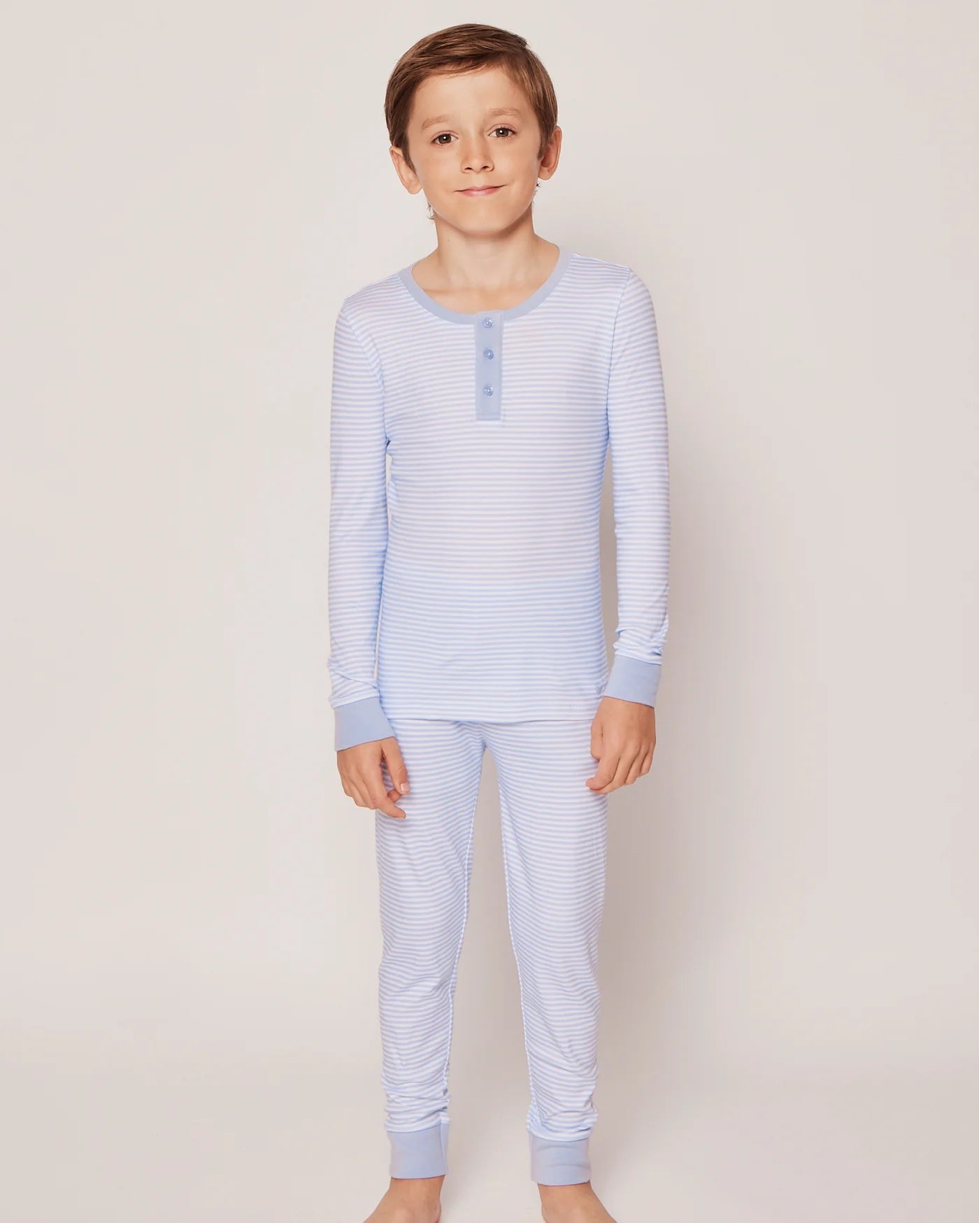 Kid's Pima Snug Fit Pajama Set in Blue Stripes