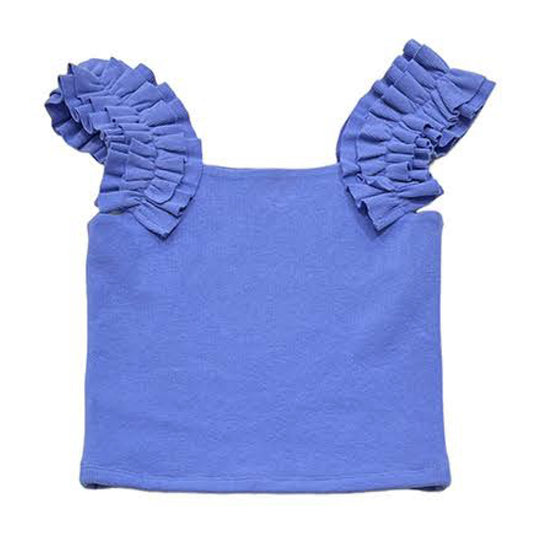 Ruffle Ribbed Tank Top | Blue