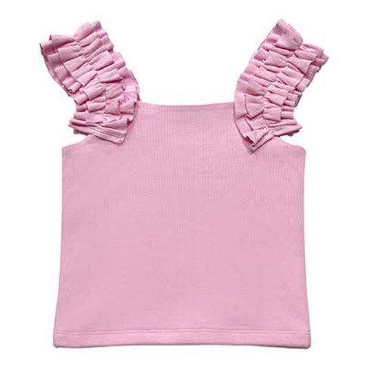 Ruffle Ribbed Tank Top | Pink