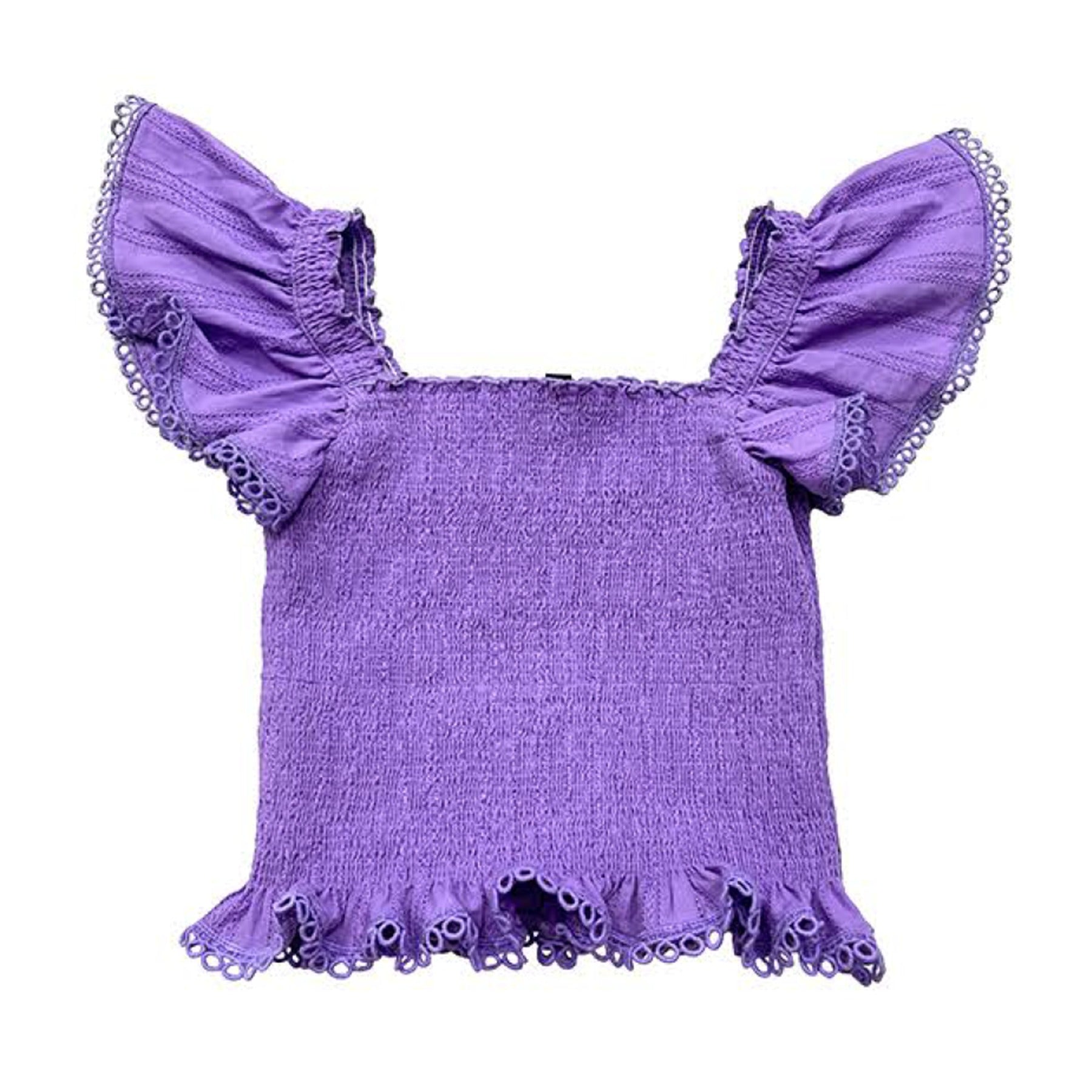Smocked Ruffle Sleeve Top | Purple