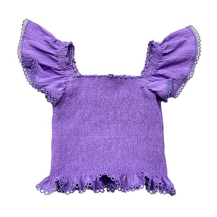 Smocked Ruffle Sleeve Top | Purple