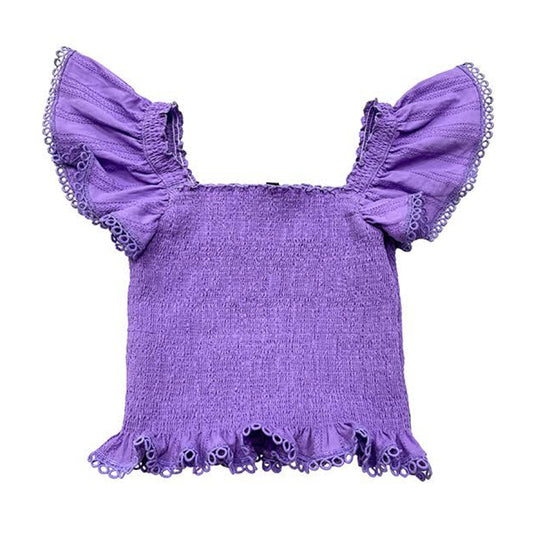 Smocked Ruffle Sleeve Top | Purple