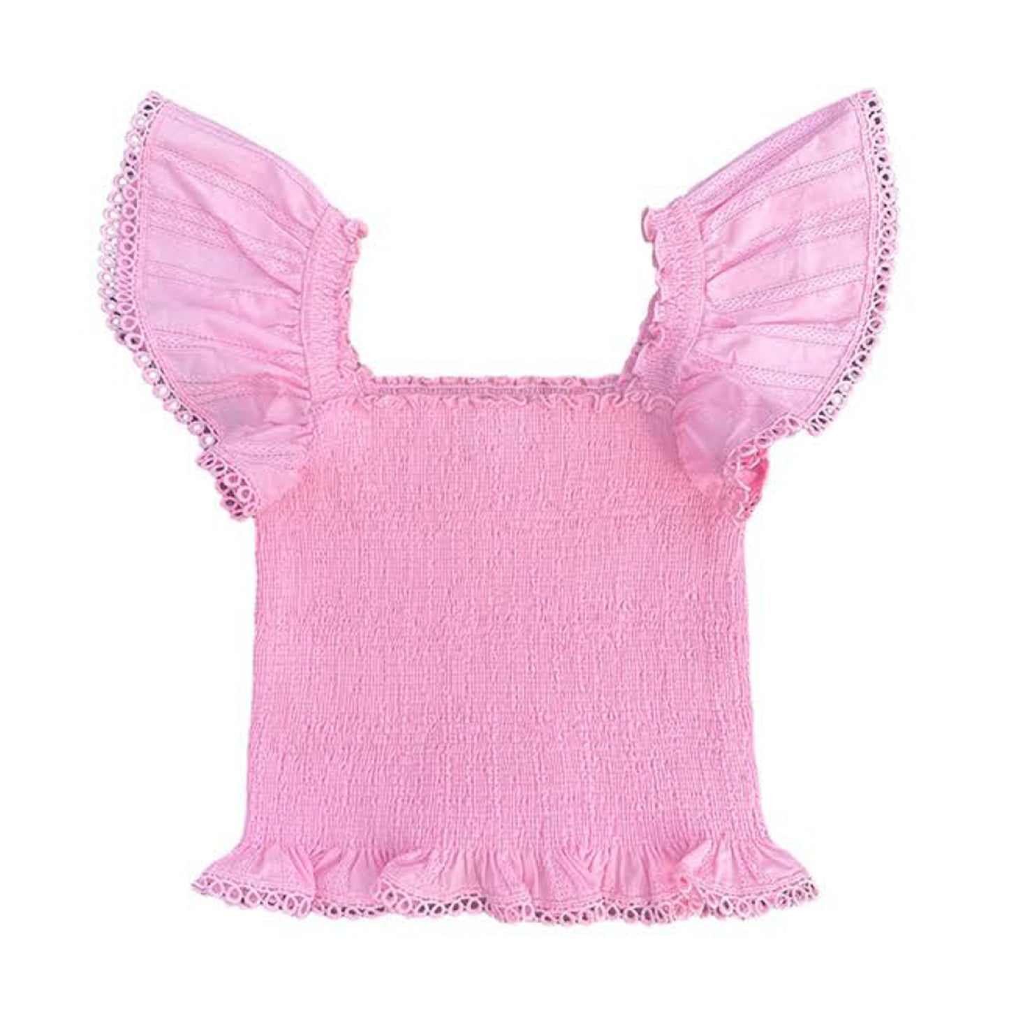 Smocked Ruffle Sleeve Top | Pink