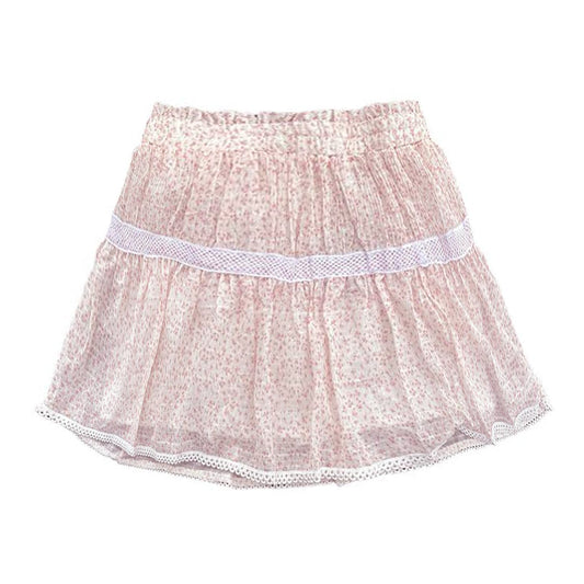 Gathered Waist Skirt | Micro Pink Floral