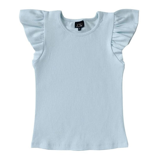 Ruffle Sleeve Ribbed Top | Light Blue