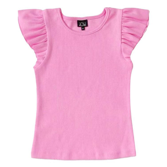 Ruffle Sleeve Ribbed Top | Pink