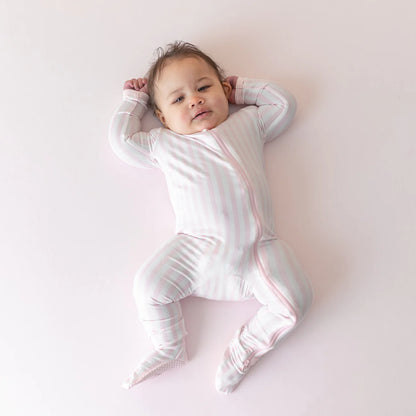 Kyte Baby Zippered Bamboo Footie | Sakura Stripe