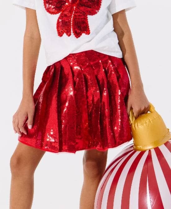 Scarlet Pleated Shimmer Skirt