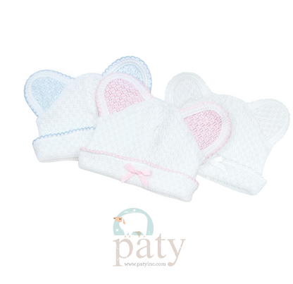 Knit Bear Cap with Bow | White