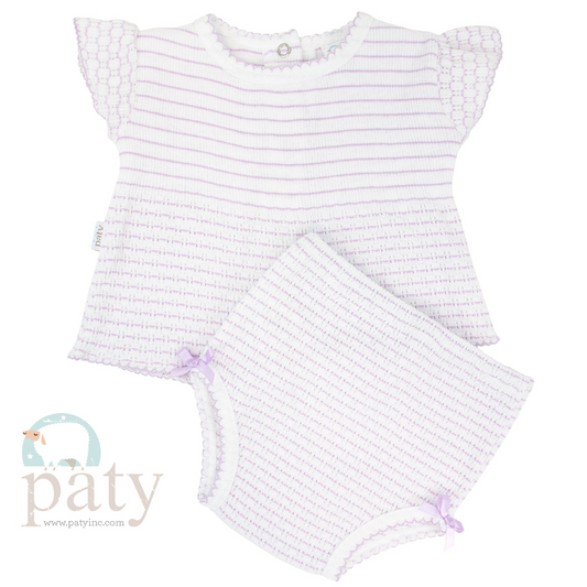 Pinstripe Flutter Sleeve Diaper Set with Bows | Lavender