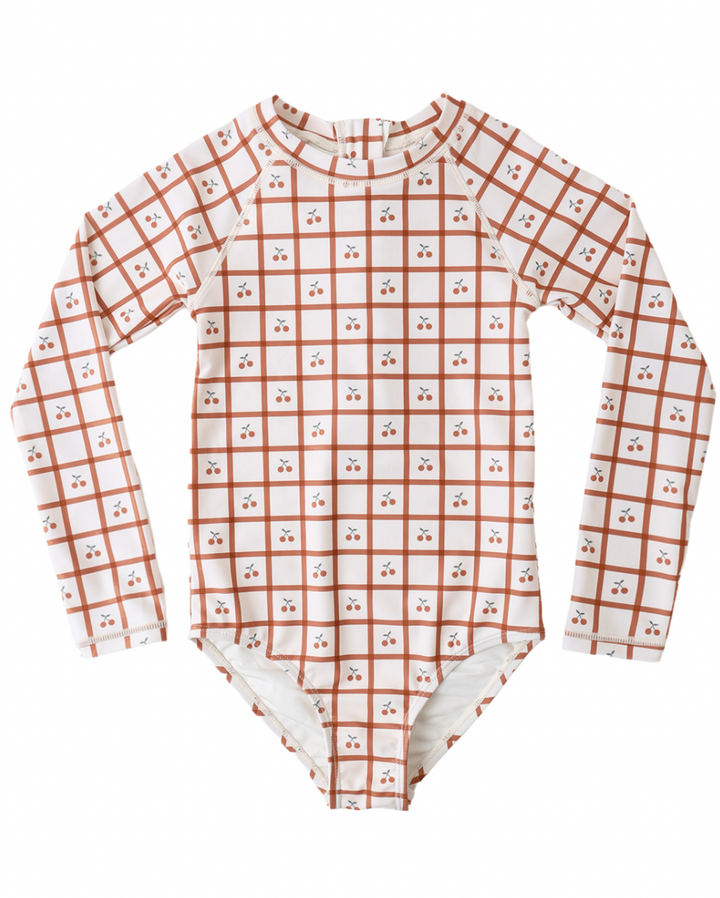 DELPHINE RASHGUARD ONE-PIECE CHERRY CHECK
