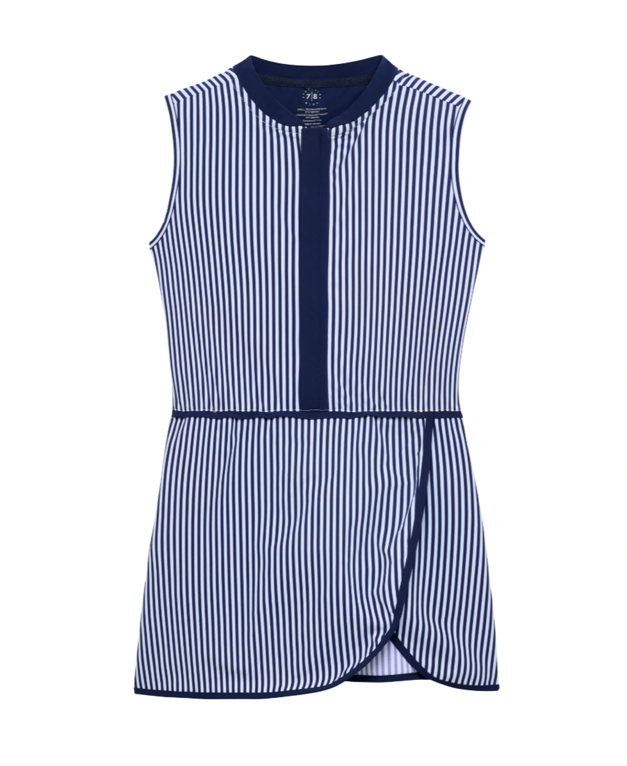 NAVY THIN STRIPE COURT DRESS