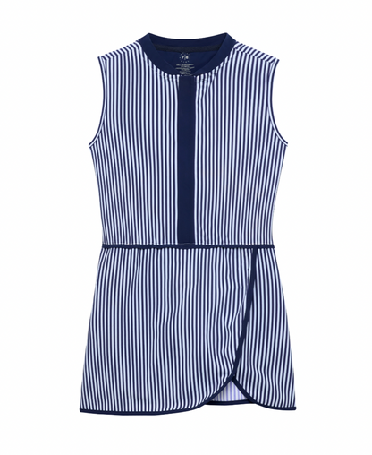 NAVY THIN STRIPE COURT DRESS