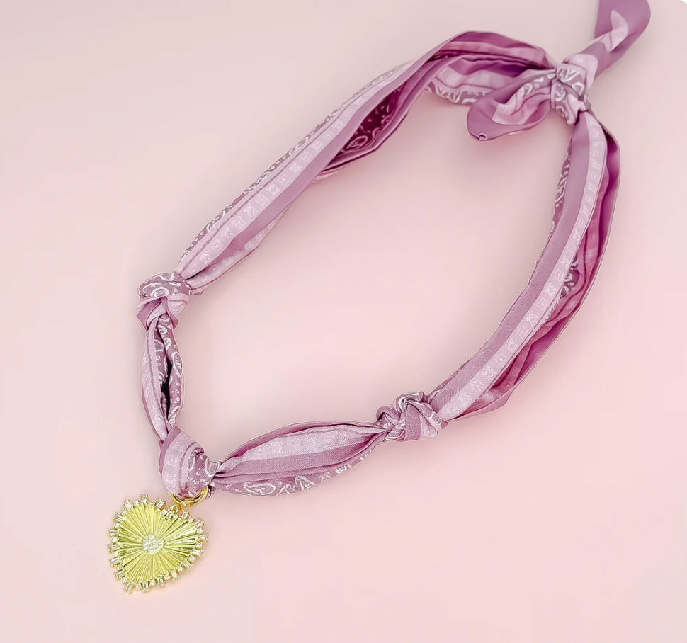 Scarf Necklace | Purple with Gold Heart Charm
