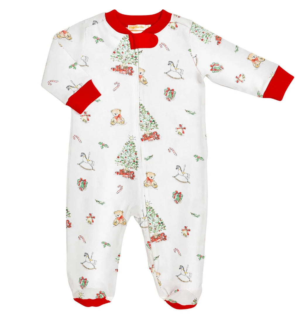 Christmas Tree Printed Pima Zip Footie | White Rib
