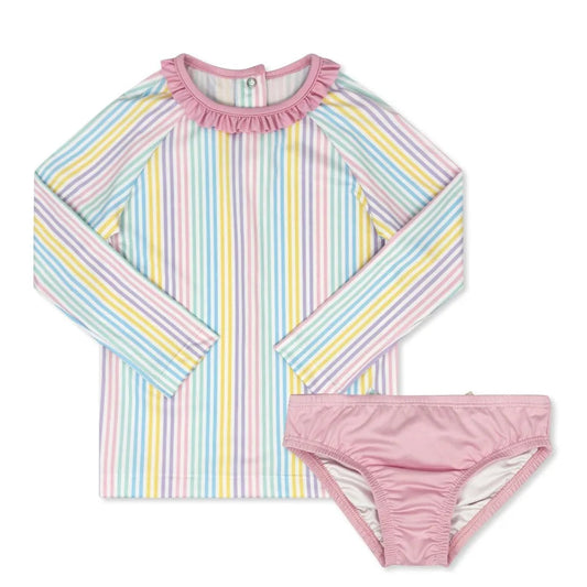 Sun and Sand Rash Guard Set - Petunia Pinstripe, Poolside Pink