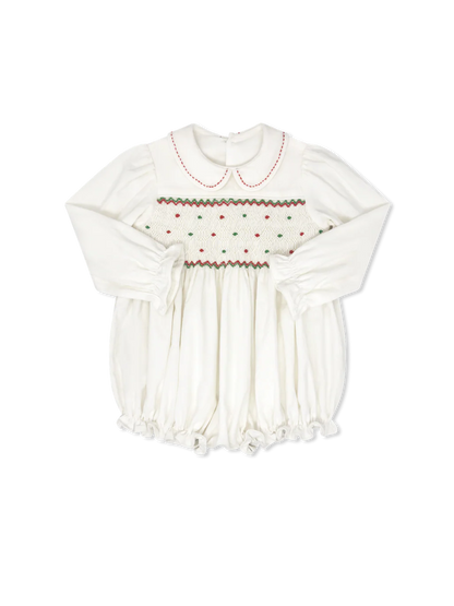 Clara Smocked Bubble | Dreamy White Cord