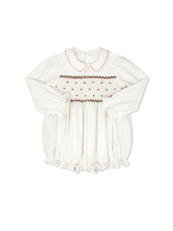 Clara Smocked Bubble | Dreamy White Cord