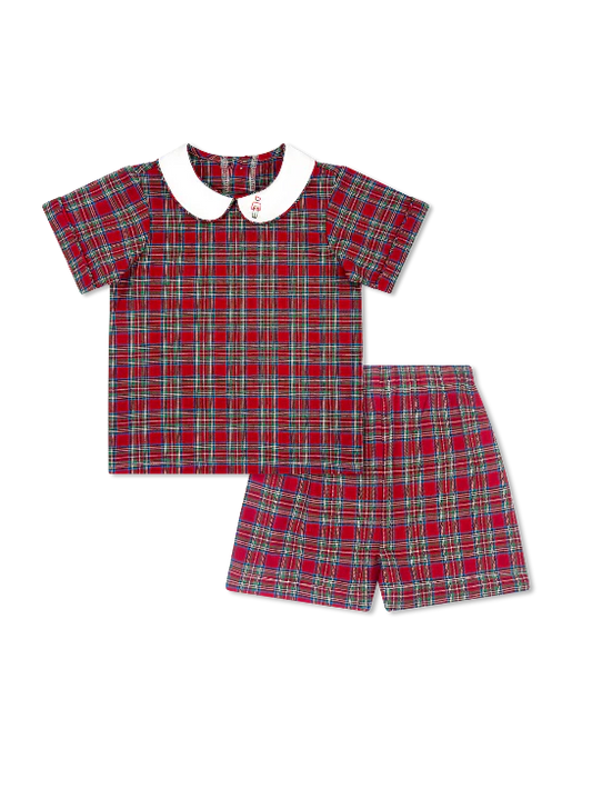Sibley Short Set | Plaid, Nutcracker embroidery
