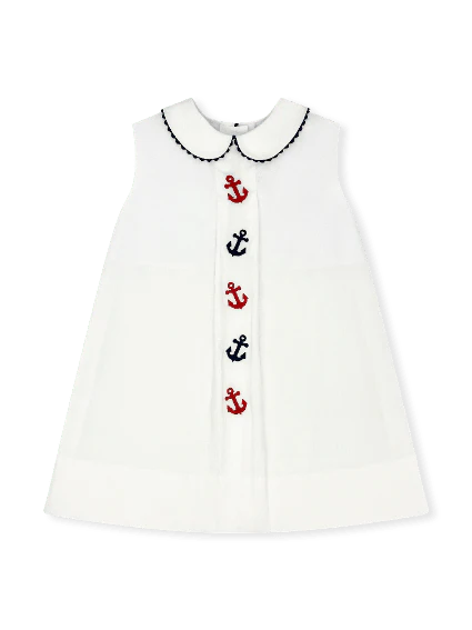 Bluebonnet Anchors Dress I White Seersucker