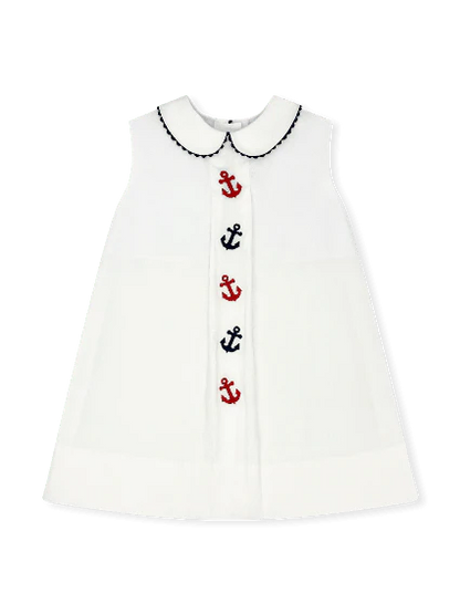 Bluebonnet Anchors Dress I White Seersucker