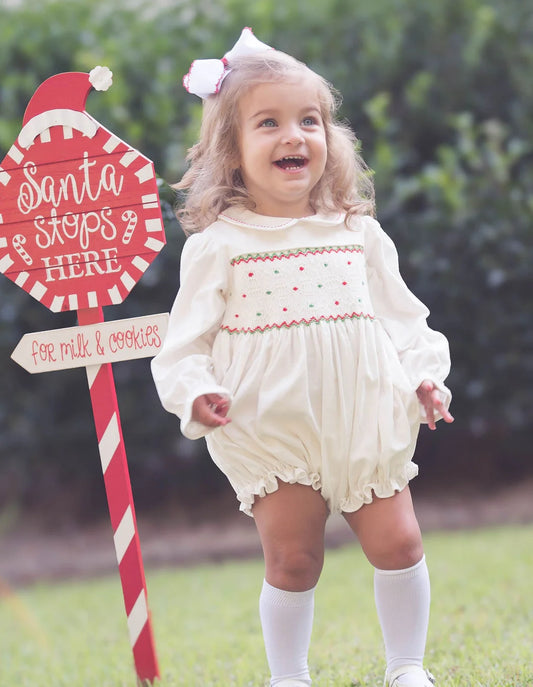 Clara Smocked Bubble | Dreamy White Cord