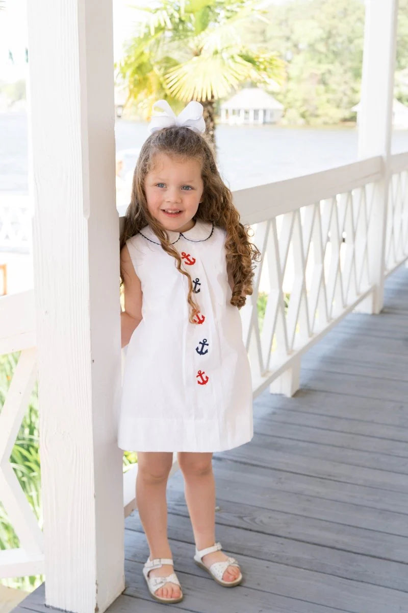 Bluebonnet Anchors Dress I White Seersucker