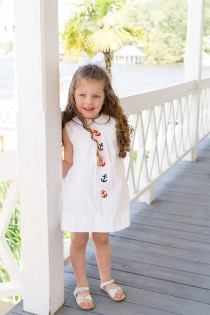 Bluebonnet Anchors Dress I White Seersucker