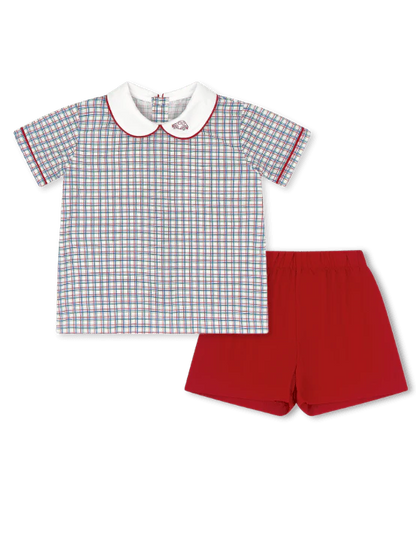 Sibley Short Set | Primary Plaid & Raleigh Red