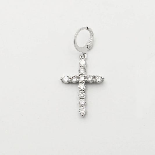 Silver Crystal Cross Charm