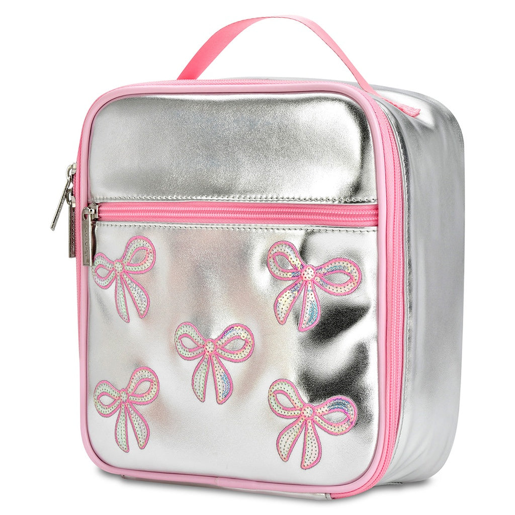 Sequin Bows Lunch Tote | Silver