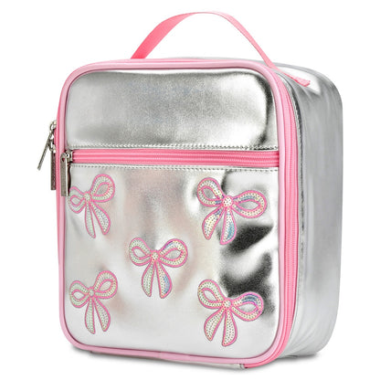 Sequin Bows Lunch Tote | Silver