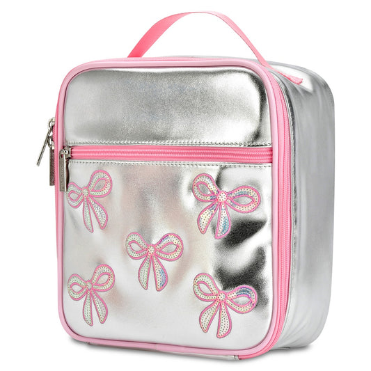 Sequin Bows Lunch Tote | Silver