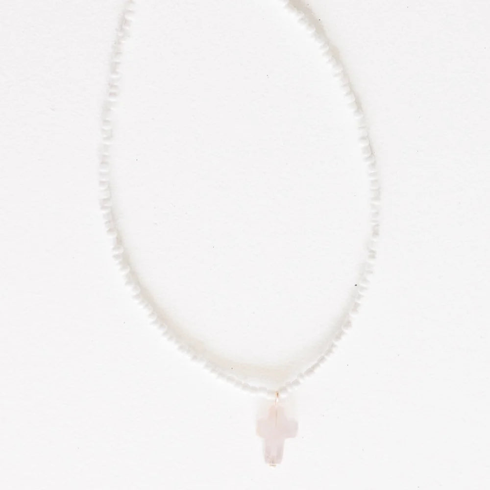 Tatum Cross Necklace | Rose Quartz Stone