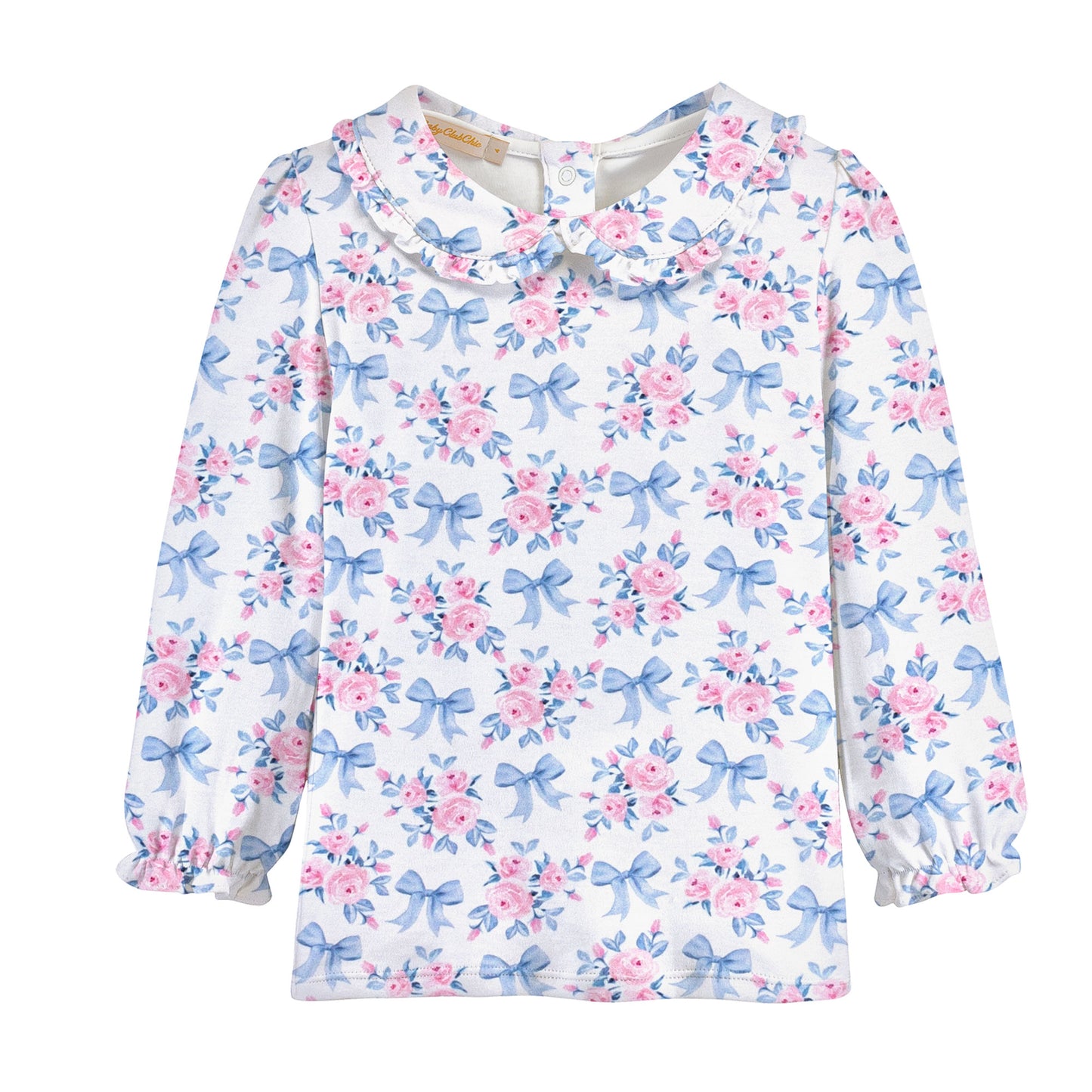 Round Collar Printed Long Sleeve | Blue Floral Bows