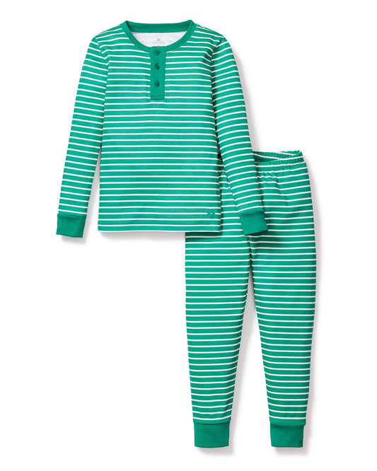 Kid's Pima Snug Fit Pajama Set in Green Stripe