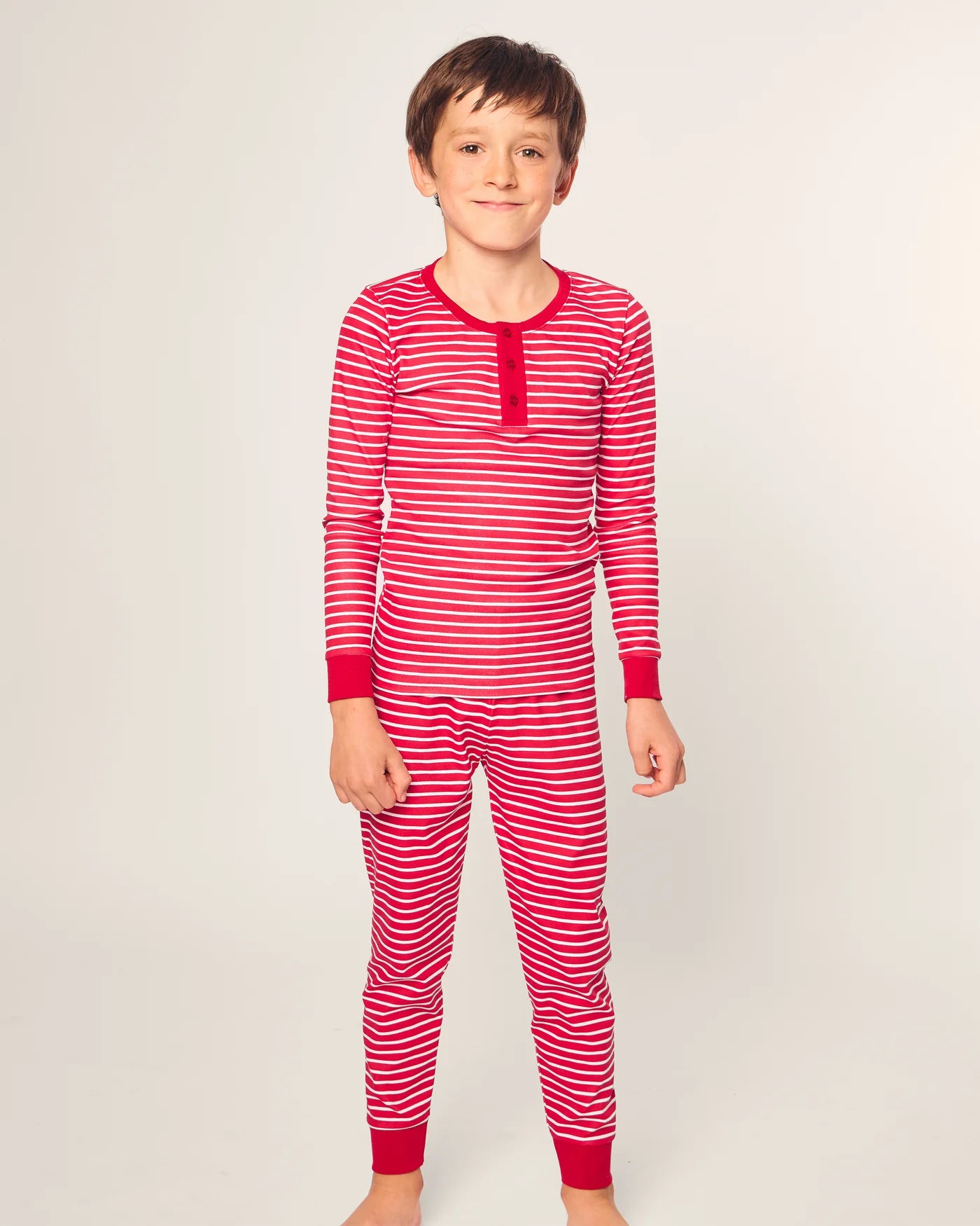 Kid's Pima Snug Fit Pajama Set in Red Stripe