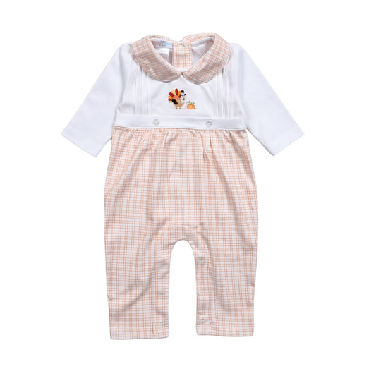 Turkey Day Hand Embroidered Pima Romper