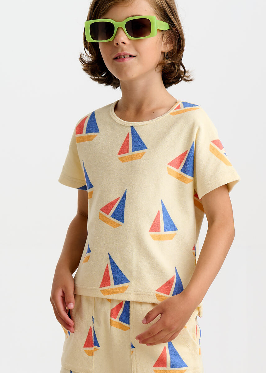 Topper Terry T-Shirt | Multi Colored Sailboats