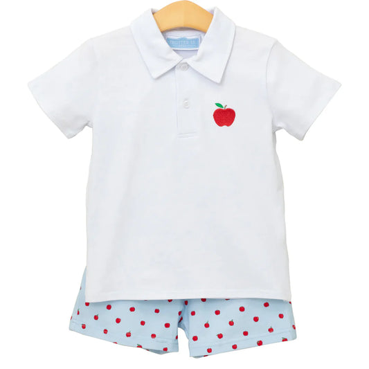 Apple Print Polo Set | Blue