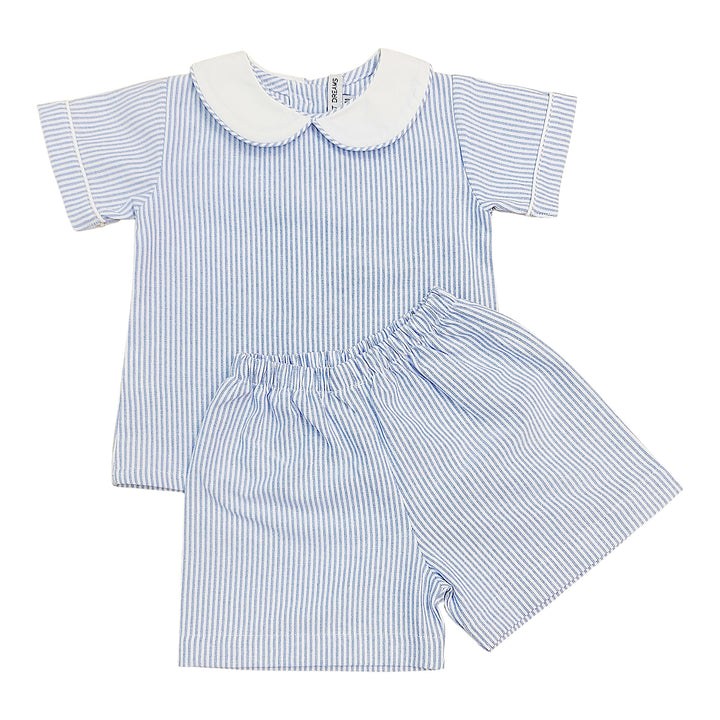 Blue Stripe Boy Shorts Set