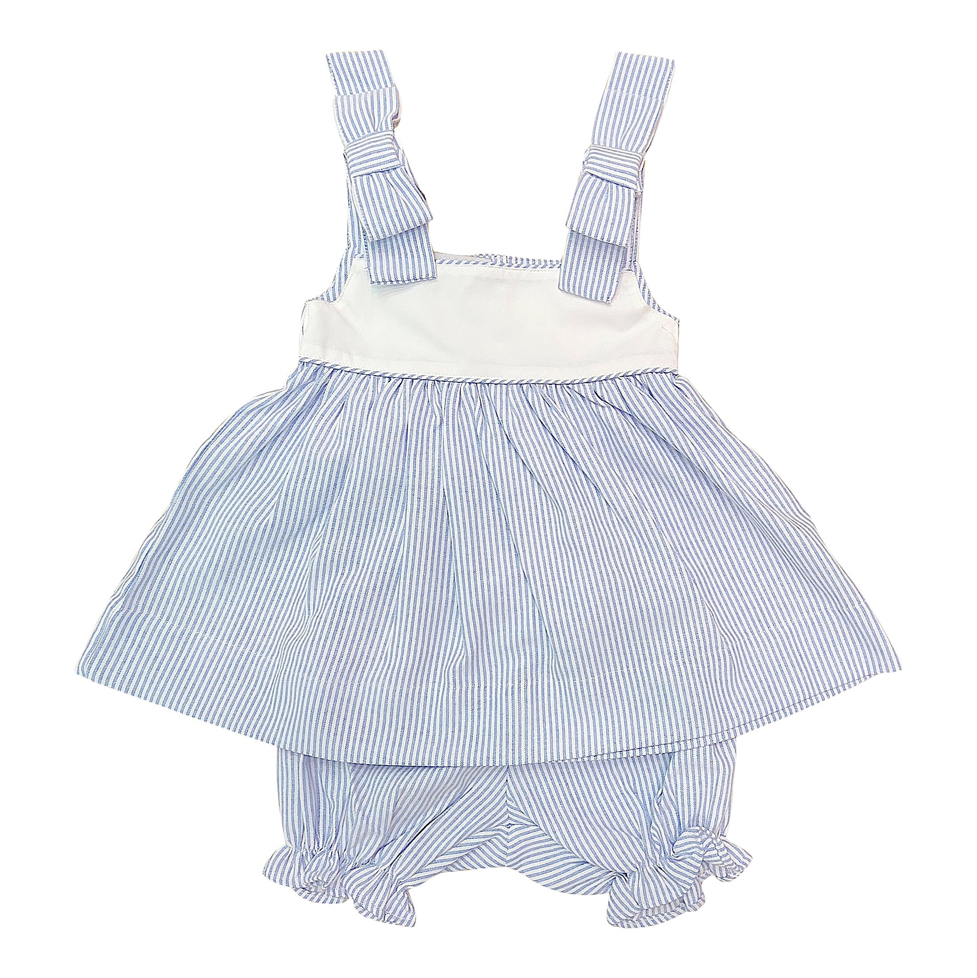 Blue Stripe Bow Shoulder Bloomer Set