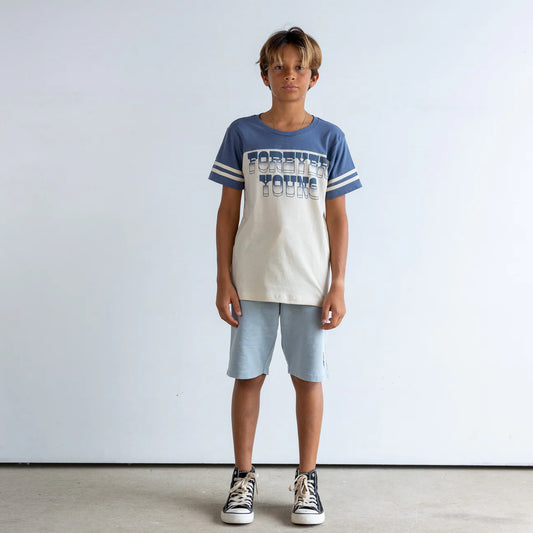 Forever Young Football Tee | Natural/Navy