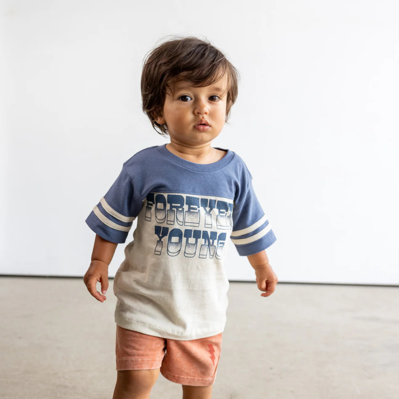 Forever Young Football Tee | Natural/Navy