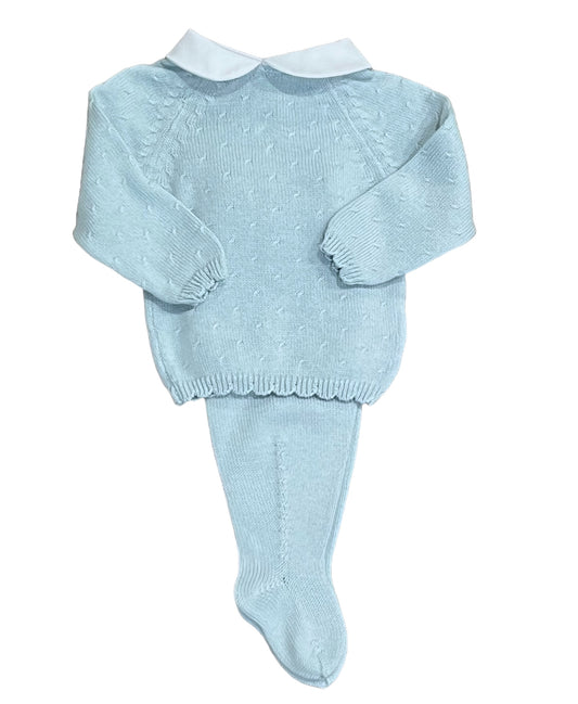 Knit Diagonal Pattern Footed Set | Light Blue