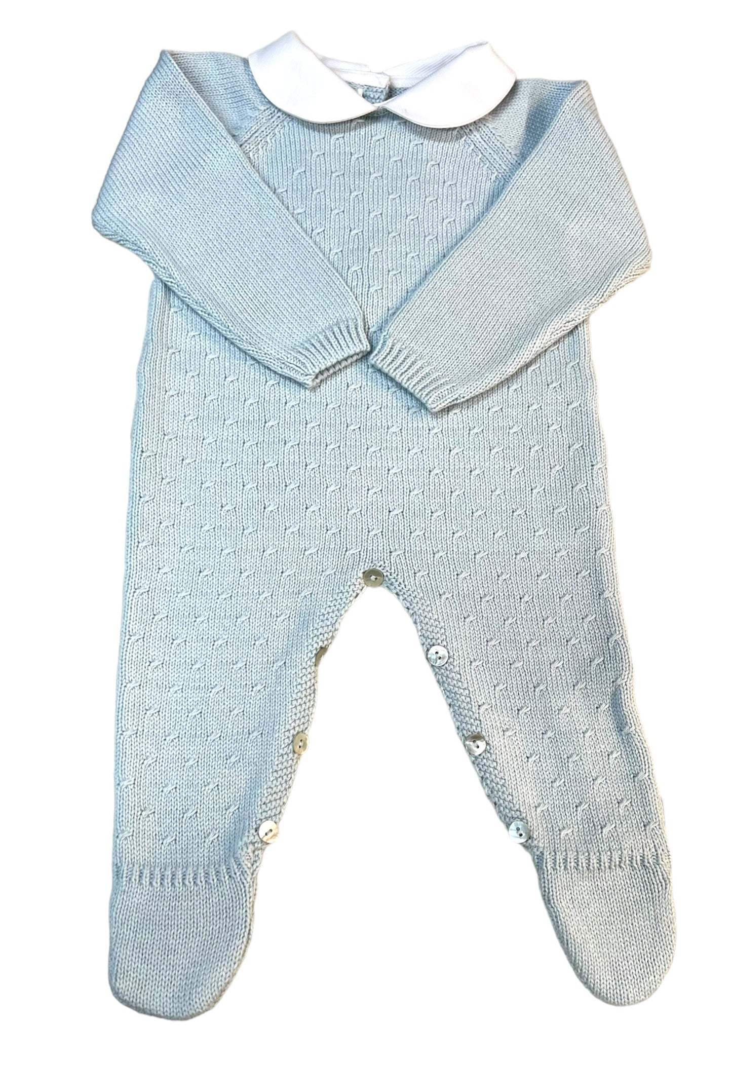 Knit Diagonal Pattern Footie | Light Blue