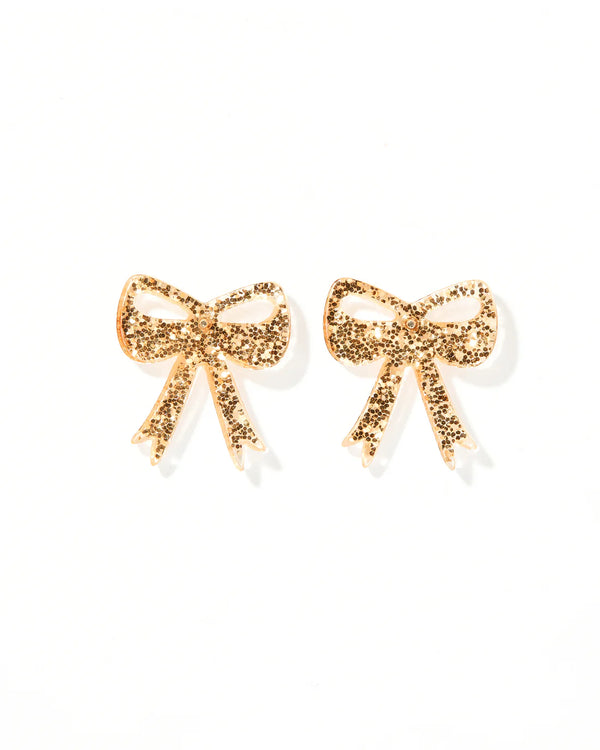 Sophia Bow Earrings | Gold Glitter