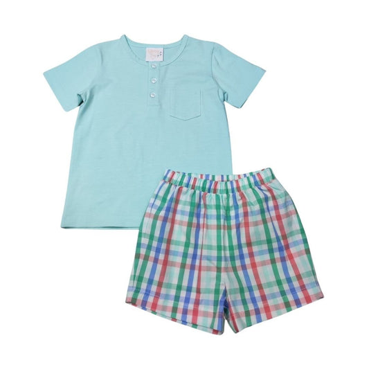 Garden Gala Plaid Henley Short Set